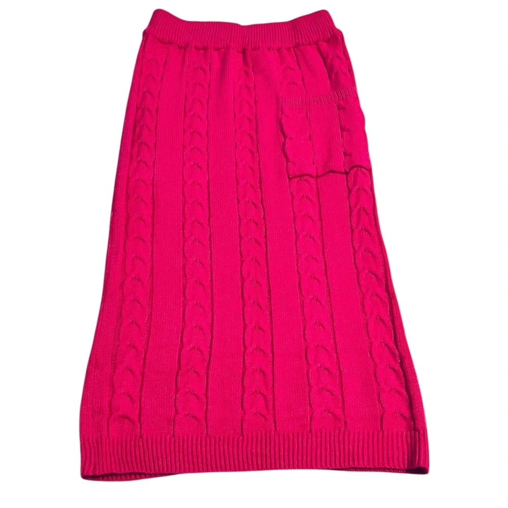 Pink Cable Knit Midi Sweater Skirt M Elastic Waist Ribbed‎ Pencil